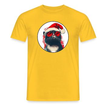 Chat cool avec lunettes de soleil Chapeau de Père Noël - T-shirt homme - jaune - Devant - AI Model Male 178 dark (178cm)