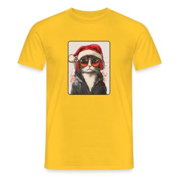 Chat cool avec lunettes de soleil Chapeau de Père Noël - T-shirt homme - jaune - Devant - AI Model Male 178 dark (178cm)