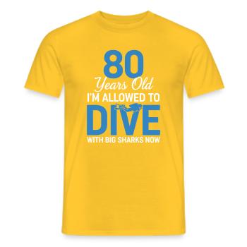 80 Years Old Dive With Big Sharks - Men's T-Shirt - yellow - Front - AI Model Male 178 dark (178cm)