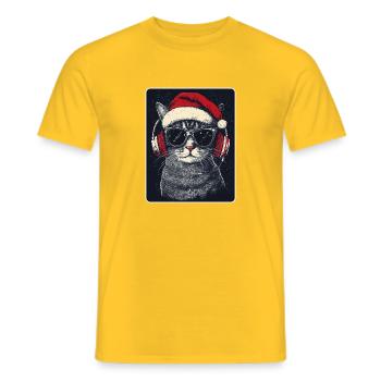 Coole DJ Katze mit Sonnenbrille Weihnachtsmütze - Männer T-Shirt - Gelb - Vorne - AI Model Male 178 dark (178cm)