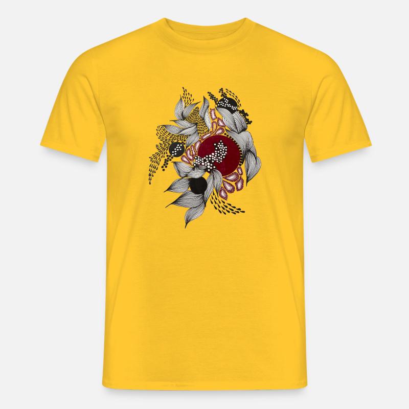 Roter Kreis mit silbernen Blättern - Männer T-Shirt - Gelb