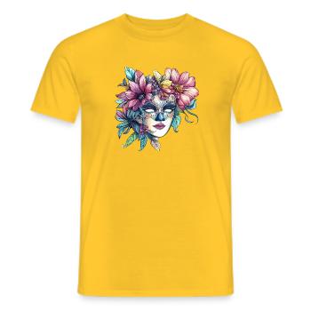 Floral mask in masquerade ball style - Men's T-Shirt - yellow - Front - AI Model Male 178 dark (178cm)