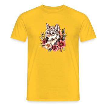 Wolfflora Portrait with Floral Wreath - Men's T-Shirt - yellow - Front - AI Model Male 178 dark (178cm)