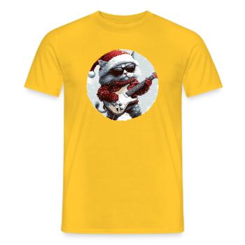 Katze Weihnachten Gitarre - Männer T-Shirt - Gelb - Vorne - AI Model Male 178 dark (178cm)