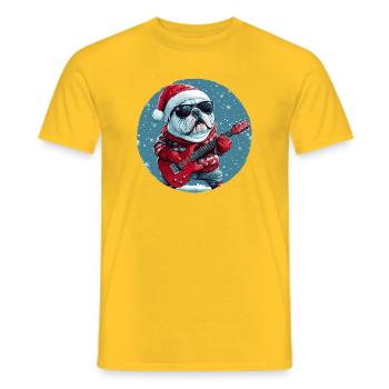 Bulldog Hund Weihnachten Gitarre - Männer T-Shirt - Gelb - Vorne - AI Model Male 178 dark (178cm)