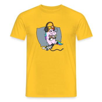 Gamer Unicorn Eating Ramen Noodles Kawaii Anime - Men's T-Shirt - yellow - Front - AI Model Male 178 dark (178cm)