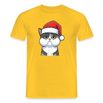 Dessin animé de Noël du chat agacé au chapeau - T-shirt homme - jaune - Devant - AI Model Male 178 dark (178cm)