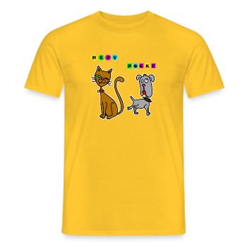 Nervpocke – Lustiger Cartoon mit Katze & Hund - Männer T-Shirt - Gelb - Vorne - AI Model Male 178 dark (178cm)