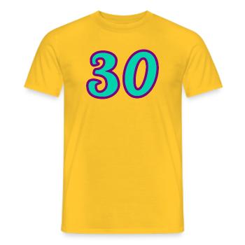 30. 30 ANS. 30e ANNIVERSAIRE. ANNIVERSAIRE 30 ANS. - T-shirt homme - jaune - Devant - AI Model Male 178 dark (178cm)