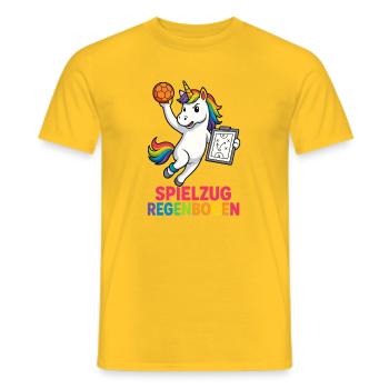 Entraîneur de handball Unicorn, Turn Rainbow - T-shirt homme - jaune - Devant - AI Model Male 178 dark (178cm)