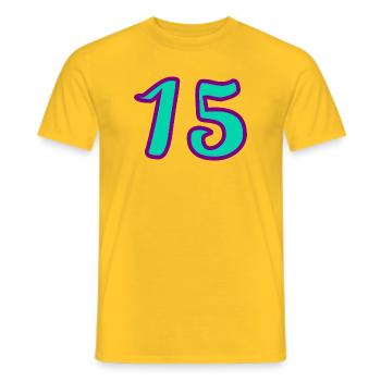 15. 15 YEARS. 15th ANNIVERSARY. 15 YEAR ANNIVERSARY. - Men's T-Shirt - yellow - Front - AI Model Male 178 dark (178cm)