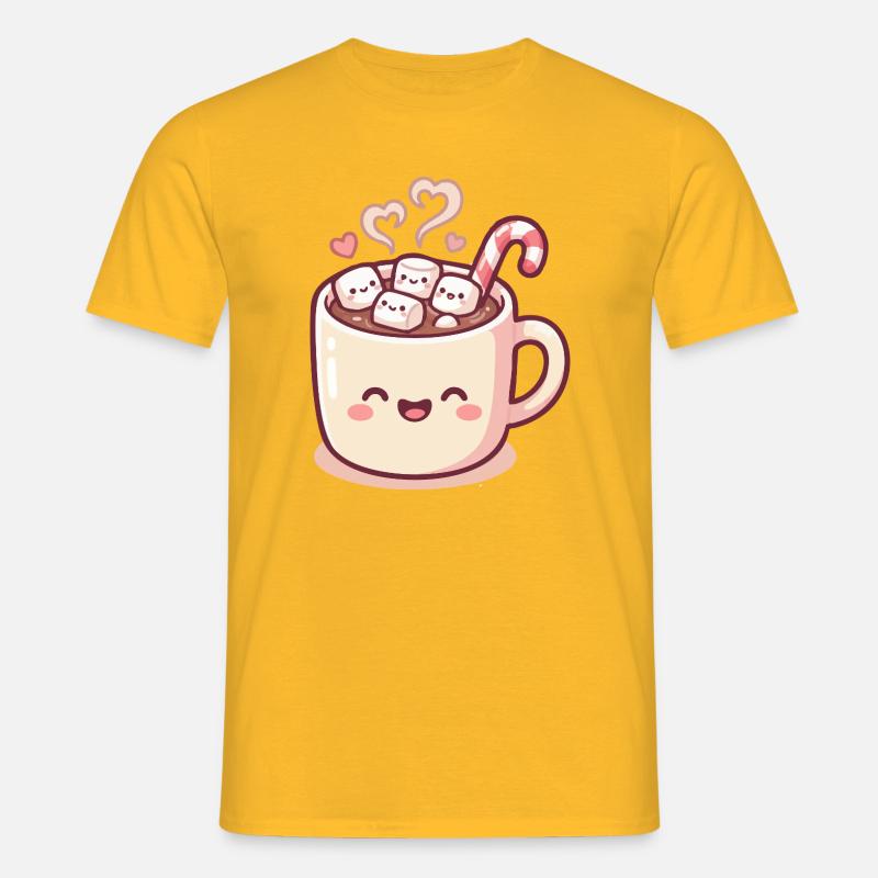 Cuddle mug with marshmallows & candy cane - Men's T-Shirt - yellow