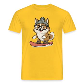 Shiba Inu snowboarding with hat and goggles - Men's T-Shirt - yellow - Front - AI Model Male 178 dark (178cm)