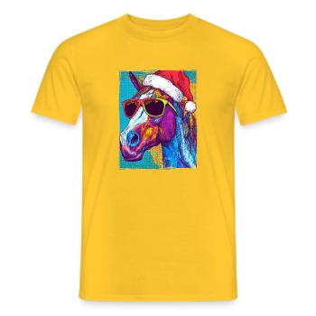 Pferd Weihnachten Porträt - Männer T-Shirt - Gelb - Vorne - AI Model Male 178 dark (178cm)