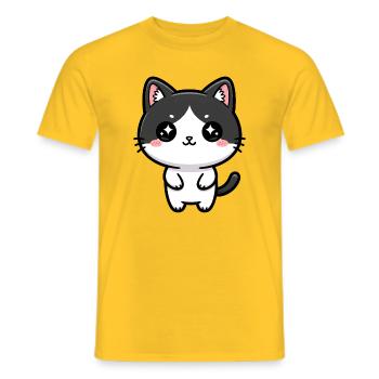 Chat Kawaii aux yeux étoilés - T-shirt homme - jaune - Devant - AI Model Male 178 dark (178cm)