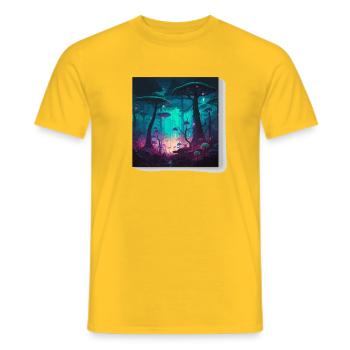 Neon Forest of Glowing Mushrooms - Men's T-Shirt - yellow - Front - AI Model Male 178 dark (178cm)