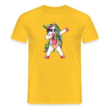 Dabbing Unicorn Bikini Summer Beach Vacation Funny - Men's T-Shirt - yellow - Front - AI Model Male 178 dark (178cm)