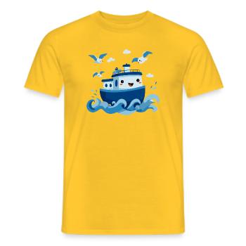 Fröhliches Blaues Boot auf See - Männer T-Shirt - Gelb - Vorne - AI Model Male 178 dark (178cm)