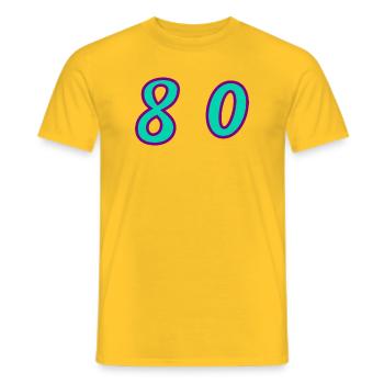 80. 80 YEARS. 80th ANNIVERSARY. 80 YEARS ANNIVERSARY. - Men's T-Shirt - yellow - Front - AI Model Male 178 dark (178cm)