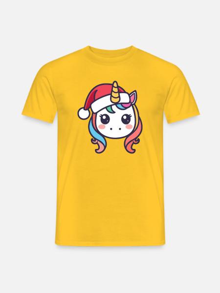 Weihnachtsunikorn Kawaii mit Mütze - Männer T-Shirt - Gelb