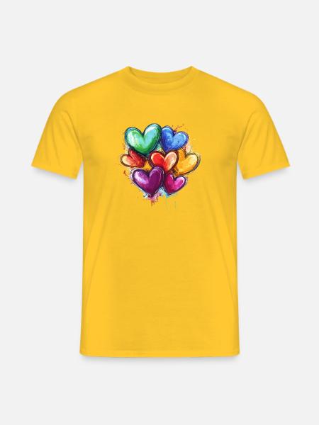 Bunte Wasserfarben Herzcluster - Männer T-Shirt - Gelb