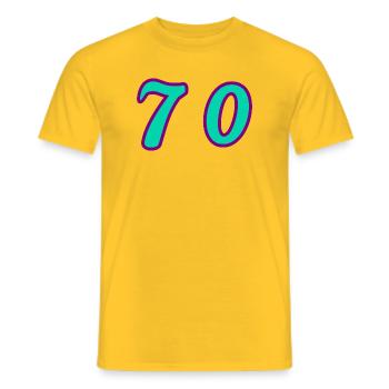 70. 70 YEARS. 70th ANNIVERSARY. 70 YEARS ANNIVERSARY. - Men's T-Shirt - yellow - Front - AI Model Male 178 dark (178cm)