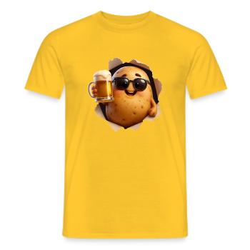 Beer drinking potato with sunglasses - Men's T-Shirt - yellow - Front - AI Model Male 178 dark (178cm)