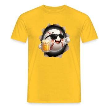Baseball Spaß-Maske mit Bierglas - Männer T-Shirt - Gelb - Vorne - AI Model Male 178 dark (178cm)