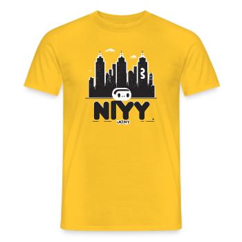 NYC Roboter Skyline Druck - Männer T-Shirt - Gelb - Vorne - AI Model Male 178 dark (178cm)