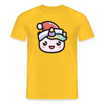 Kawaii Unicorn Face Santa Hat - Men's T-Shirt - yellow - Front - AI Model Male 178 dark (178cm)