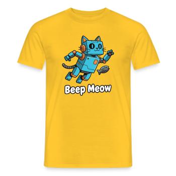 Blue robot cat Beep Meow - Men's T-Shirt - yellow - Front - AI Model Male 178 dark (178cm)