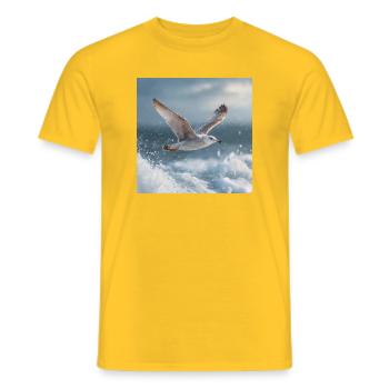 Seagull in flight North Sea Maritime Art - Men's T-Shirt - yellow - Front - AI Model Male 178 dark (178cm)