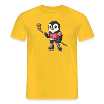 Lustiger Pinguin Hockey Spieler Cartoon Eishockey  - Men's T-Shirt - yellow - Front - AI Model Male 178 dark (178cm)