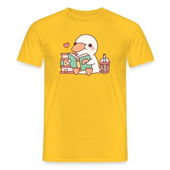 Le canard blanc mignon adore lire des livres - T-shirt homme - jaune - Devant - AI Model Male 178 dark (178cm)
