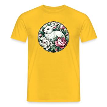 White Rabbit in Floral Peony Circle - Men's T-Shirt - yellow - Front - AI Model Male 178 dark (178cm)