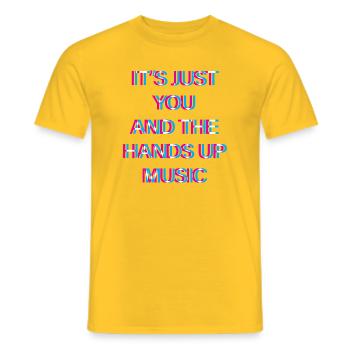 Hands Up Music Dancecore Merch - Men's T-Shirt - yellow - Front - AI Model Male 178 dark (178cm)