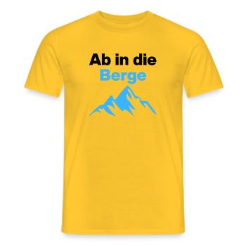 Direction la montagne. Pour les randonneurs et les alpinistes - T-shirt homme - jaune - Devant - AI Model Male 178 dark (178cm)