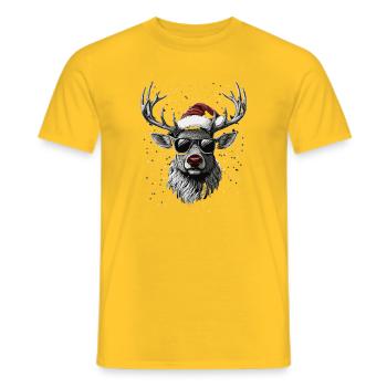 Renne avec un chapeau de Père Noël et des lunettes de soleil - T-shirt homme - jaune - Devant - AI Model Male 178 dark (178cm)