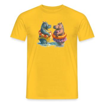 Hippo pool friends in summer - Men's T-Shirt - yellow - Front - AI Model Male 178 dark (178cm)