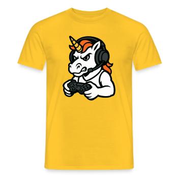 Wildes Einhorn-Gamer-Maskottchen mit Headset - Männer T-Shirt - Gelb - Vorne - AI Model Male 178 dark (178cm)
