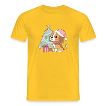 Kawaii Weihnachtswelpe am Baum - Männer T-Shirt - Gelb - Vorne - AI Model Male 178 dark (178cm)