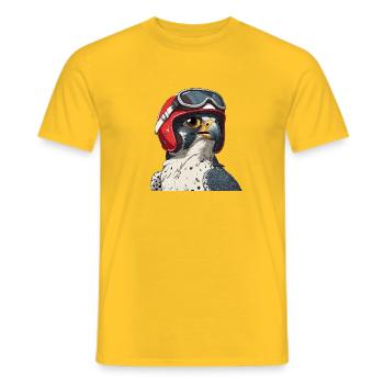 Falke mit Motorrad Rennhelm Vintage Greifvogel - Männer T-Shirt - Gelb - Vorne - AI Model Male 178 dark (178cm)
