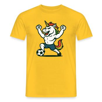 La mascotte du football licorne célébrant un but - T-shirt homme - jaune - Devant - AI Model Male 178 dark (178cm)