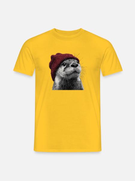 Otter mit roter Mütze – Winter Tier Illustration - Männer T-Shirt - Gelb