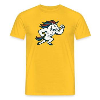 Running Power Unicorn Athletic Mascot Design - Men's T-Shirt - yellow - Front - AI Model Male 178 dark (178cm)