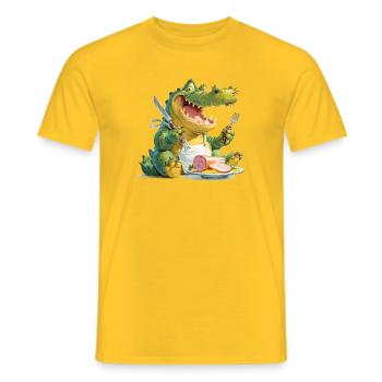 Alligator mit Filet auf dem Teller - Männer T-Shirt - Gelb - Vorne - AI Model Male 178 dark (178cm)