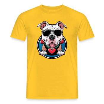 Bulldog with sunglasses cartoon - Men's T-Shirt - yellow - Front - AI Model Male 178 dark (178cm)