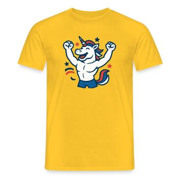 Joyeuse Mascotte de la Licorne Arène Célébration Power Fun - T-shirt homme - jaune - Devant - AI Model Male 178 dark (178cm)