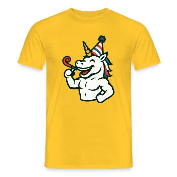 Party Unicorn Gym Maskottchen-Feier Spaßkraft - Männer T-Shirt - Gelb - Vorne - AI Model Male 178 dark (178cm)