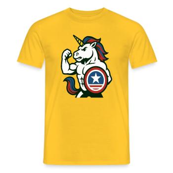 Hero Unicorn Shield Strength Mascot Power Art - Men's T-Shirt - yellow - Front - AI Model Male 178 dark (178cm)